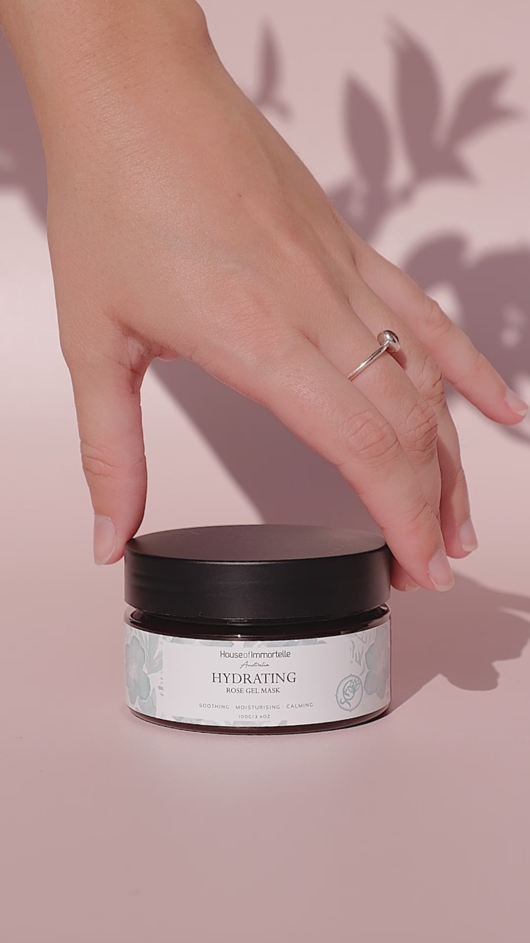 House of Immortelle Bestseller Hydrating Rose Gel Mask in a jar, featuring a refreshing gel formula infused with rose extract. This mask provides intense hydration and nourishment, leaving the skin feeling plump, radiant, and rejuvenated