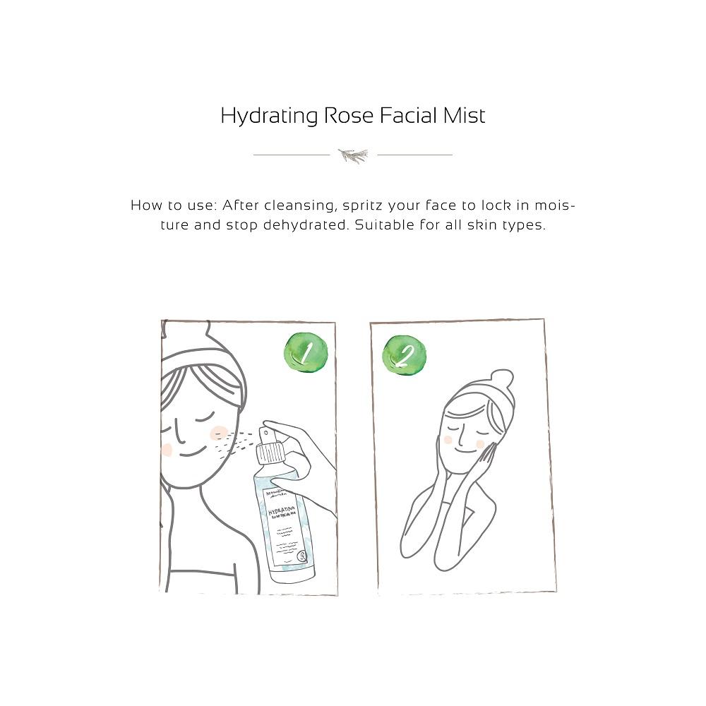 House of Immortelle Hydrating Rose Facial Mist in a sleek spray bottle, infused with rose extract to refresh and hydrate the skin. This mist provides a soothing, dewy glow, perfect for revitalizing the skin throughout the day or setting makeup