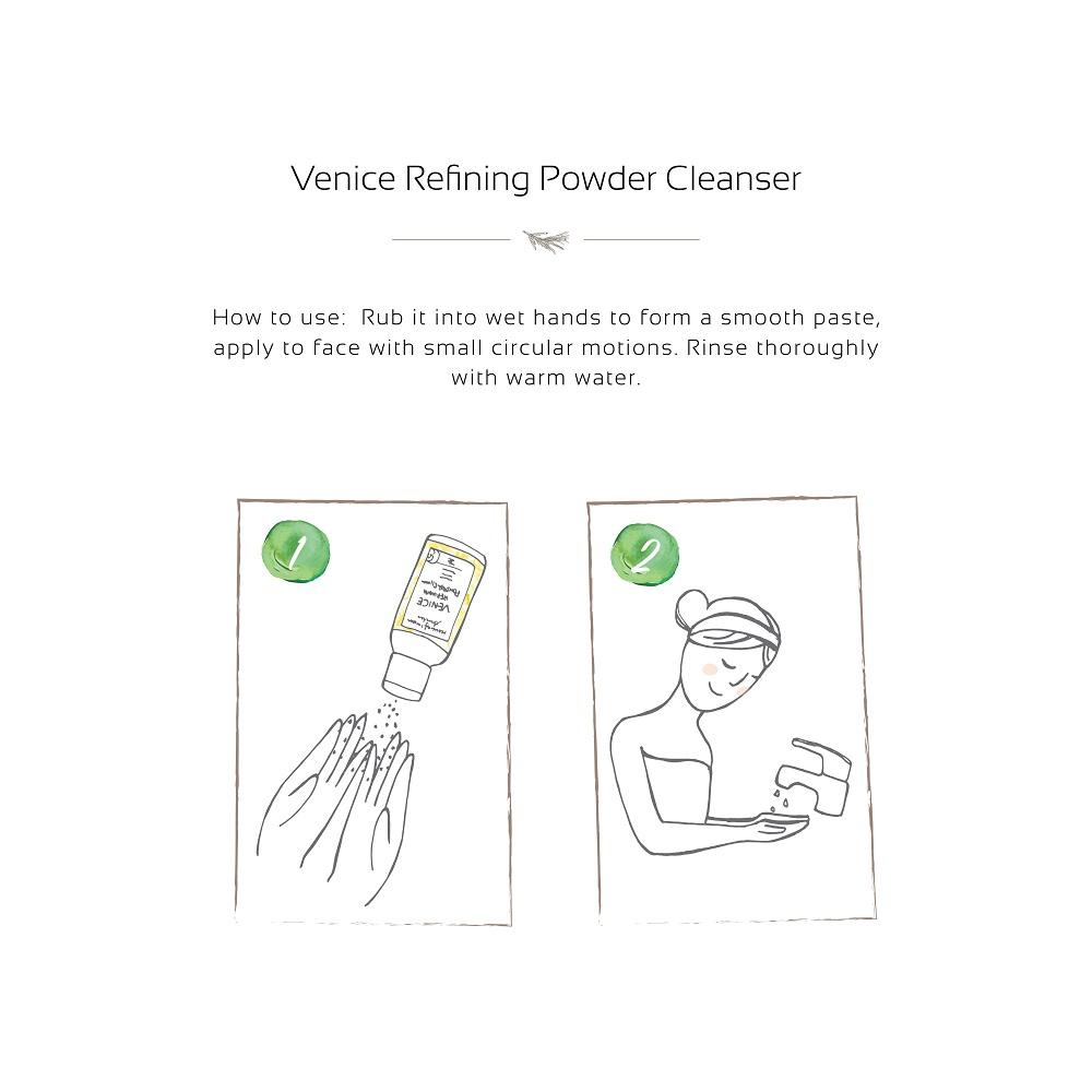 A refined Venice Refining Powder Cleanser by House of Immortelle, a gentle yet effective formula that transforms into a soft foam when mixed with water. This powder cleanser exfoliates and purifies the skin, leaving it smooth, bright, and refreshed. The elegant packaging makes it perfect for a luxurious skincare routine