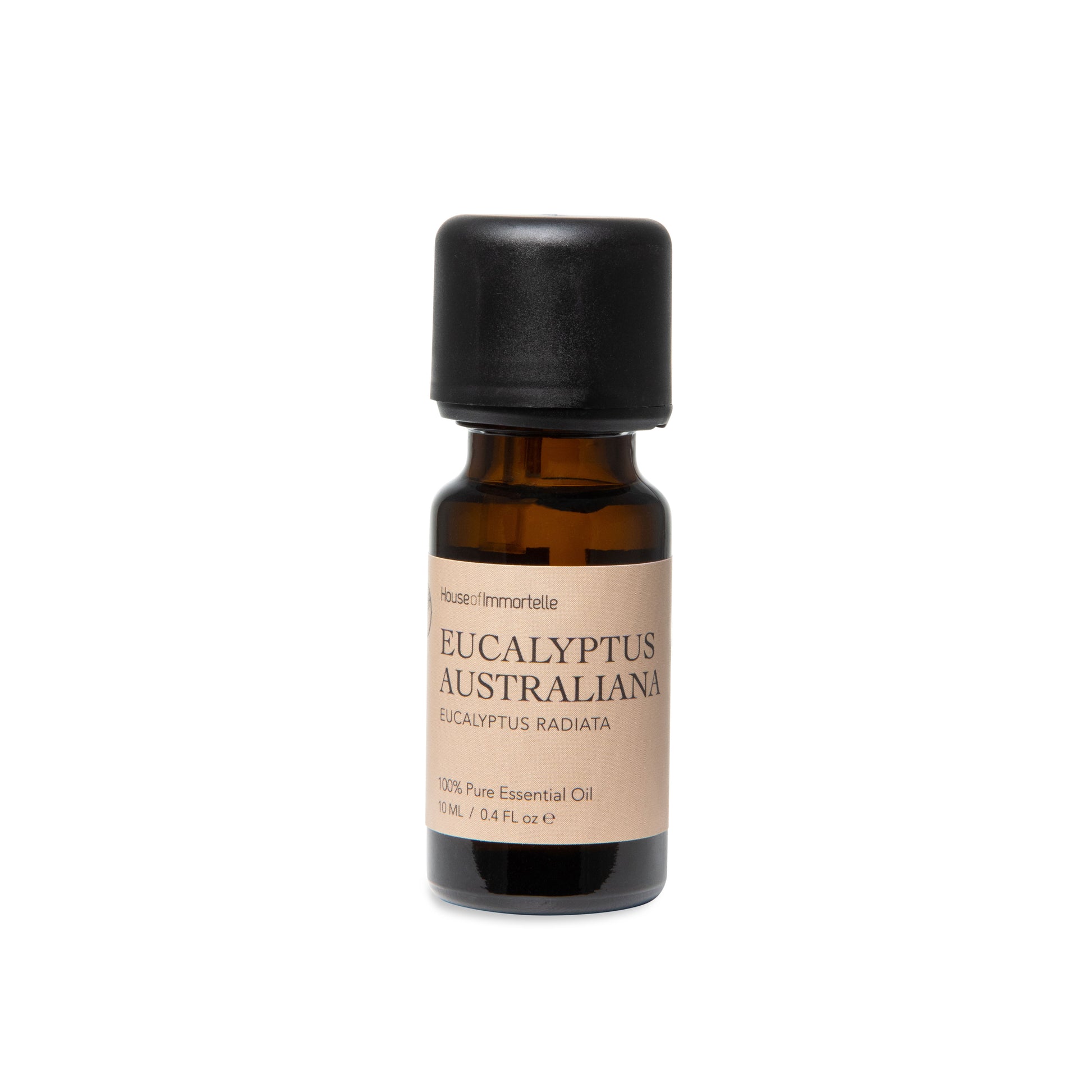 100% pure Australian eucalyptus essential oil in an amber glass bottle for refreshing aromatherapy and everyday home use.
