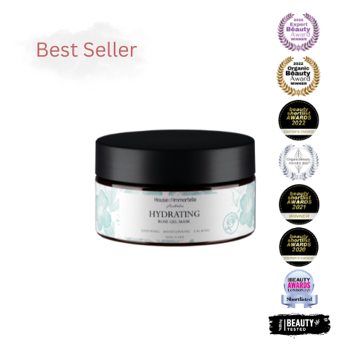House of Immortelle award-winning Hydrating Rose Gel Mask for soft, hydrated and radiant-looking skin.