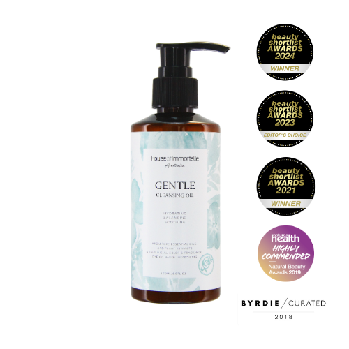 House of Immortelle Gentle Cleansing Oil for clean, soft and nourished-looking skin.