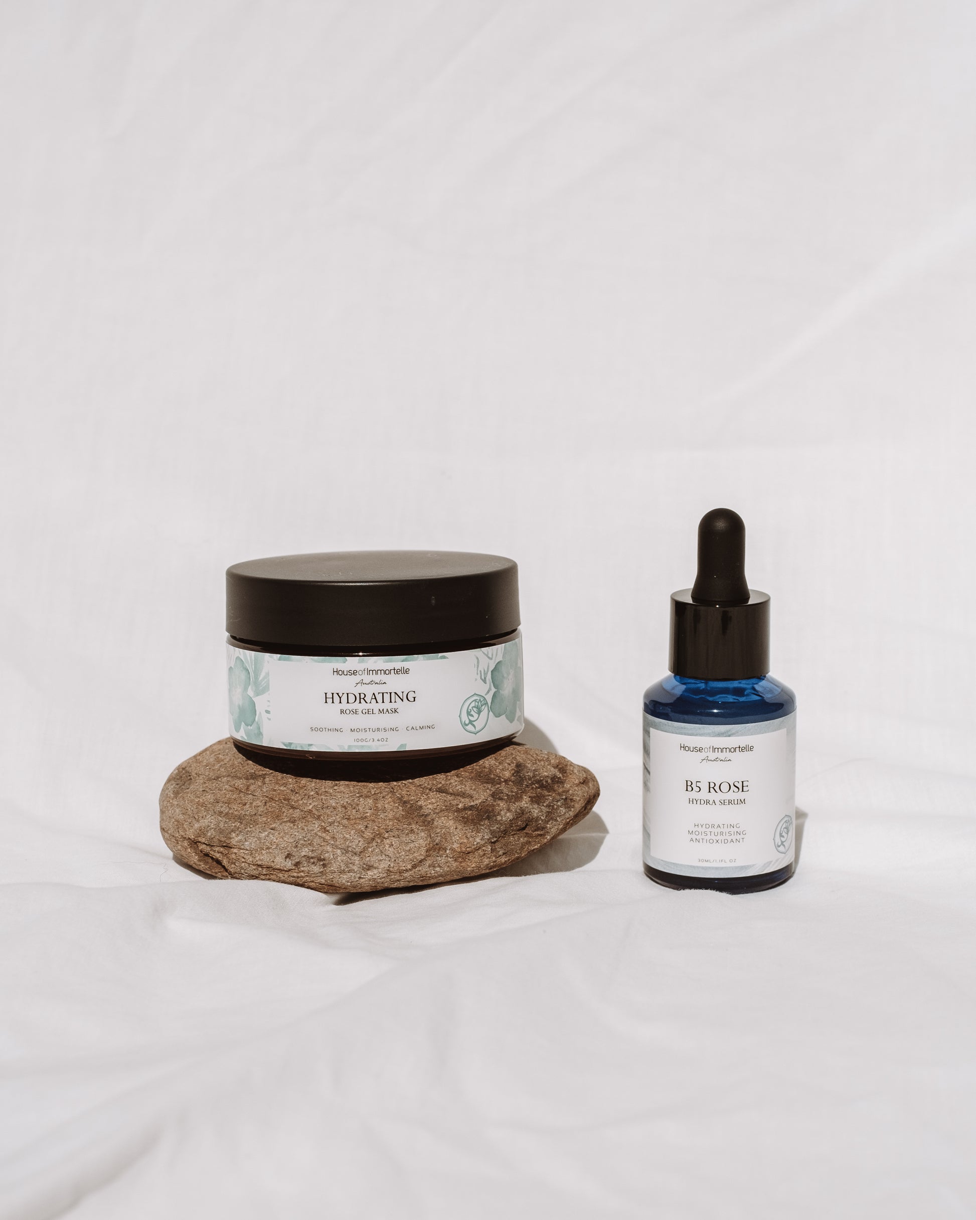 House of Immortelle Signature Rose Duo skincare set for hydrated, radiant-looking skin.