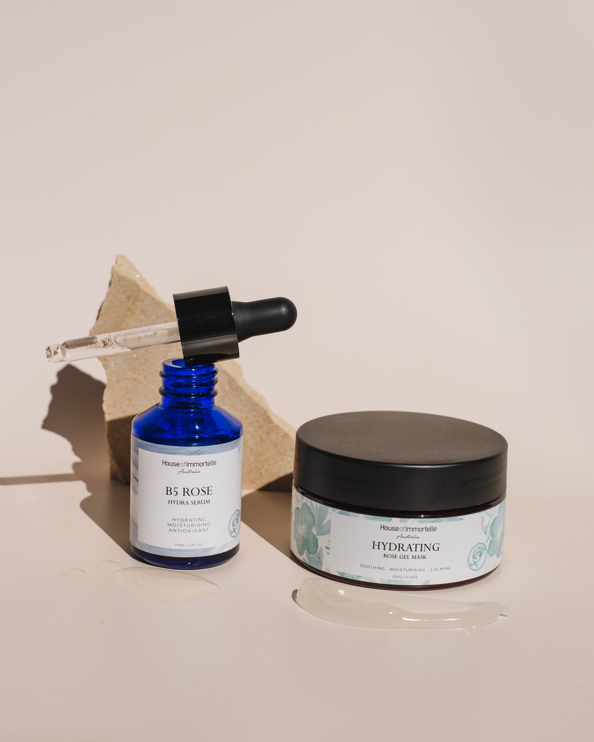 House of Immortelle Signature Rose Duo skincare set for hydrated, radiant-looking skin.