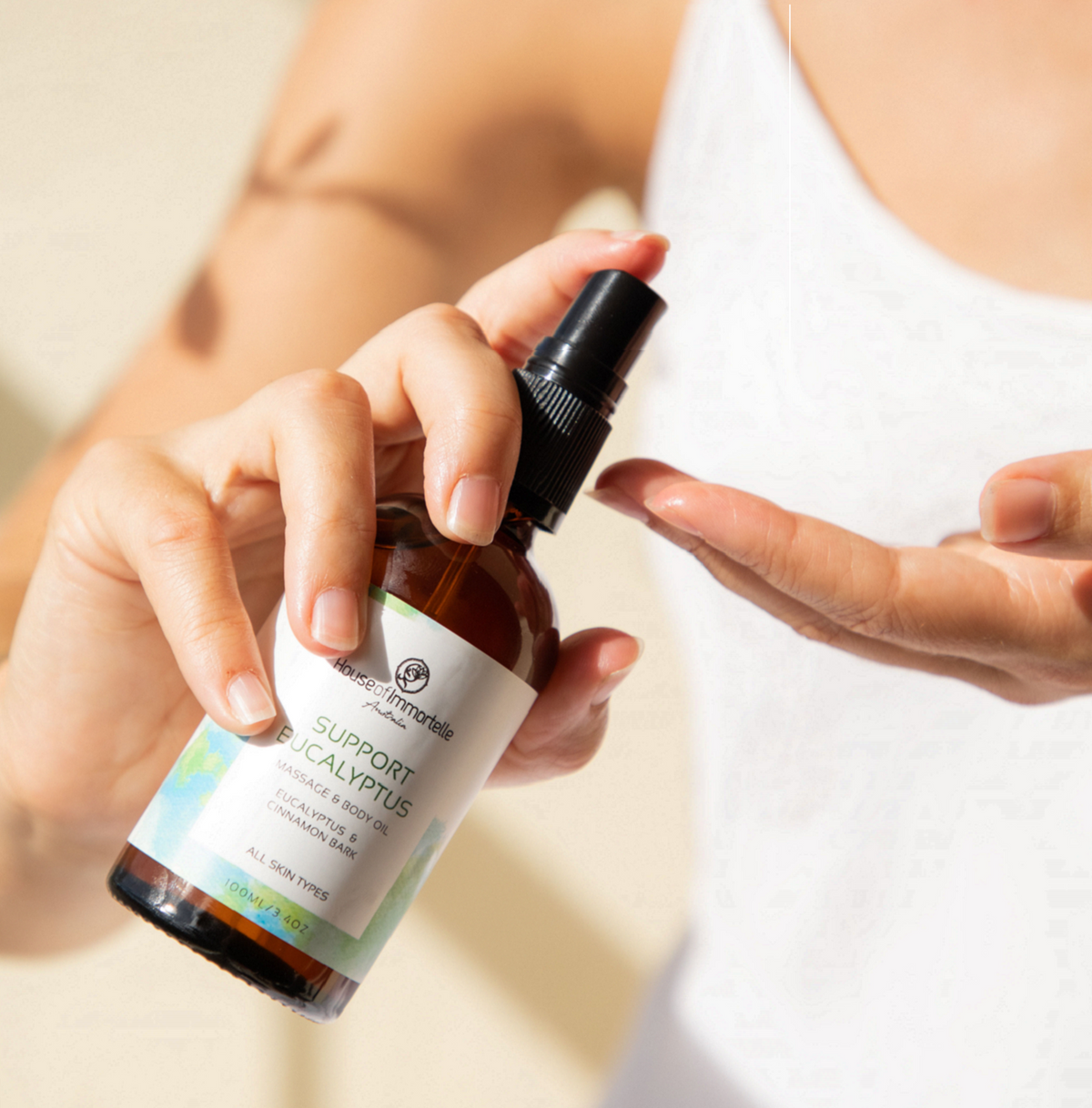 House of Immortelle Support Eucalyptus Massage & Body Oil.