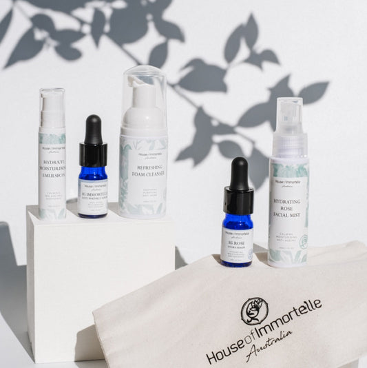 House of Immortelle 5-Piece Hydration Starter Kit for combination to oily skin.