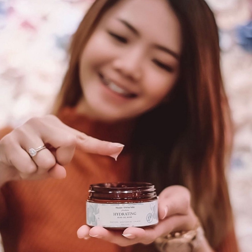 House of Immortelle award-winning Hydrating Rose Gel Mask for soft, hydrated and radiant-looking skin.
