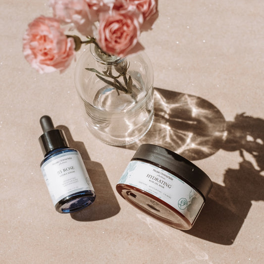 House of Immortelle Signature Rose Duo skincare set for hydrated, radiant-looking skin