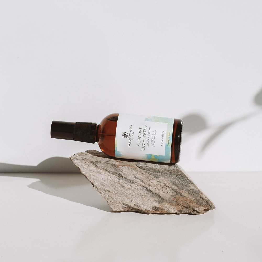 House of Immortelle Support Eucalyptus Massage & Body Oil.